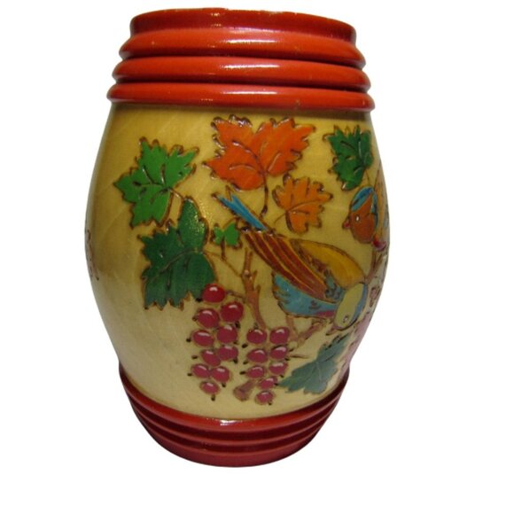 Wood Carved Painted Barrell Shaped Decor - Picture 4 of 4